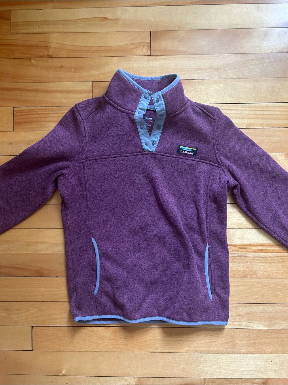 L.L.Bean Fleece Snap Pullover Sweater Eggplant XS Petite - Picture 2 of 8